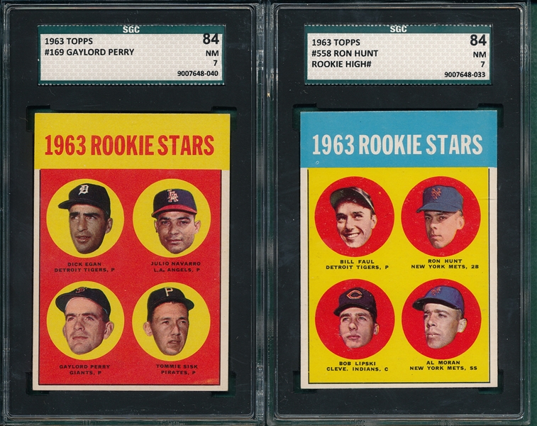 1963 Topps #169 Rookies W/ G. Perry & #558 Rookies *Hi #* Lot of (2) SGC 84