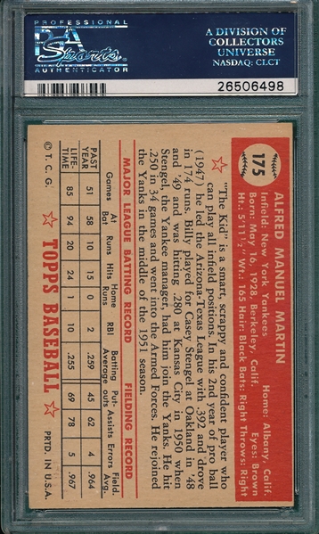 1952 Topps #175 Billy Martin PSA 6 *Rookie*