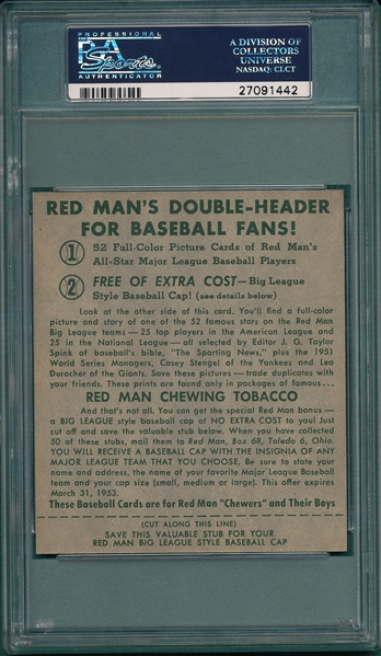 1952 Red Man Tobacco #23 Ted Williams W/ Tab PSA 3