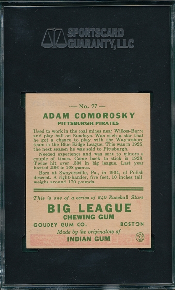 1933 Goudey #77 Adam Comorosky SGC 84