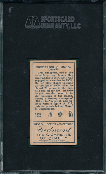 1911 T205 Snodgrass Piedmont Cigarettes SGC 50
