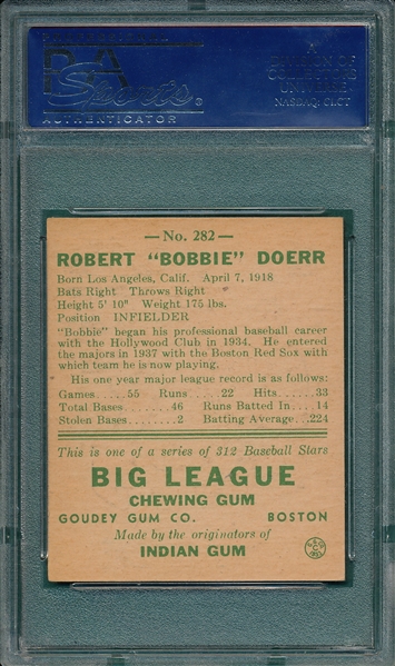 1938 Goudey #282 Bobby Doerr PSA 4 *Rookie*