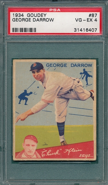 1934 Goudey #87 George Darrow PSA 4