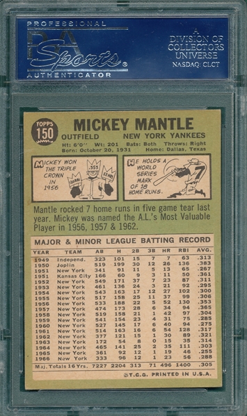 1967 Topps #150 Mickey Mantle PSA 5 