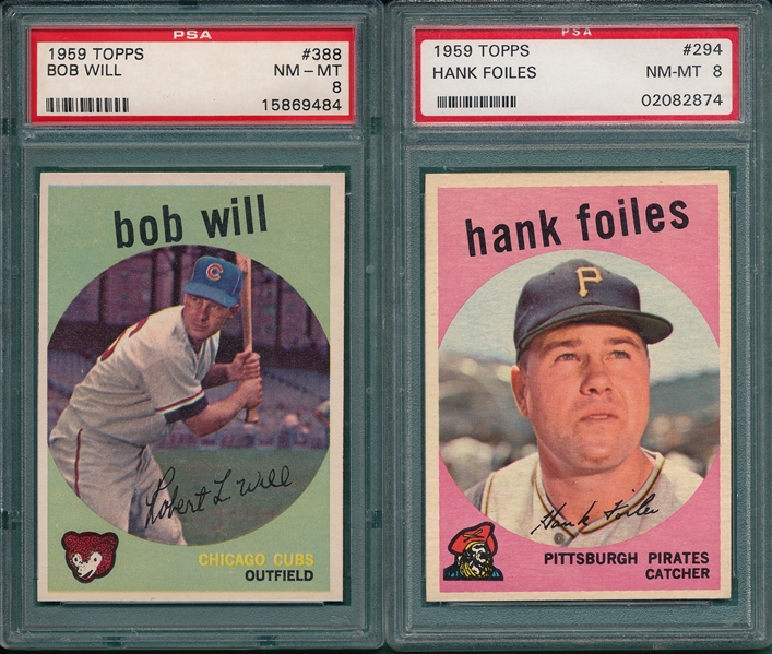 1959 Topps #294 Foiles & #388 Will, Lot of (2), PSA 8