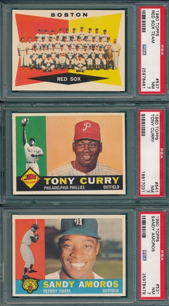 1960 Topps #531 Amoros, #541 Curry & #527 Red Sox Team, Lot of (3) PSA 7 *Hi #s* 