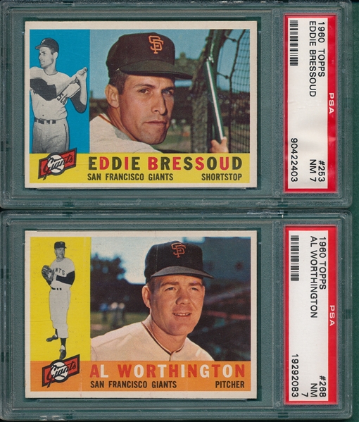 1960 Topps Lot of (6) Giants, W/ #253 Bressoud, PSA 7 