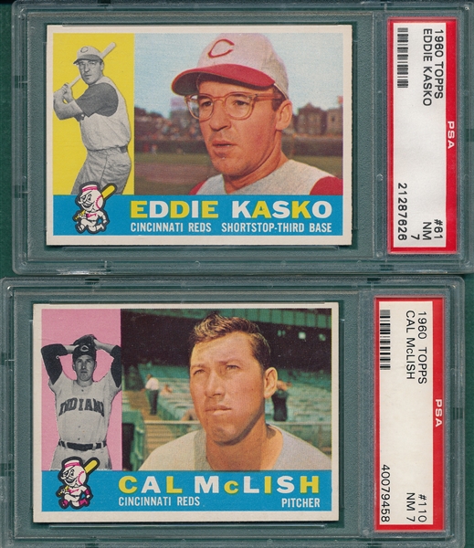 1960 Topps Lot of (6) Reds, W/ #61 Kasko, PSA 7 