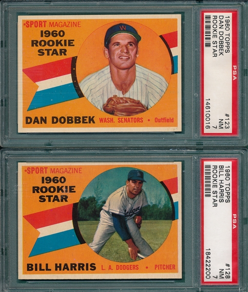 1960 Topps Lot of (6) Rookie Stars, W/ #123 Dobbek, PSA 7 