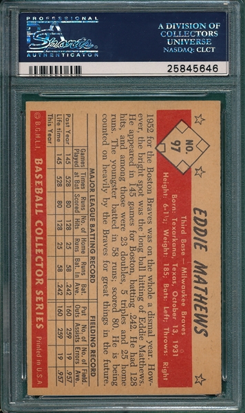 1953 Bowman Color #97 Eddie Mathews PSA 5.5