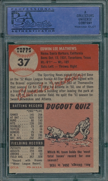 1953 Topps #37 Ed Mathews PSA 7