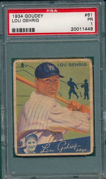 1934 Goudey #61 Lou Gehrig PSA 1