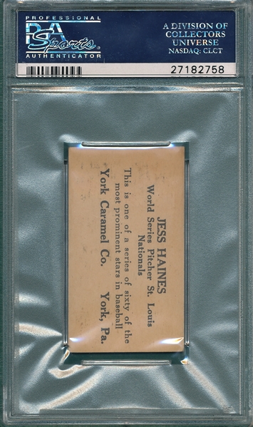1927 E210-1 #30 Jess Haines York Caramels PSA 4