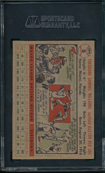1956 Topps #5 Ted Williams SGC 60