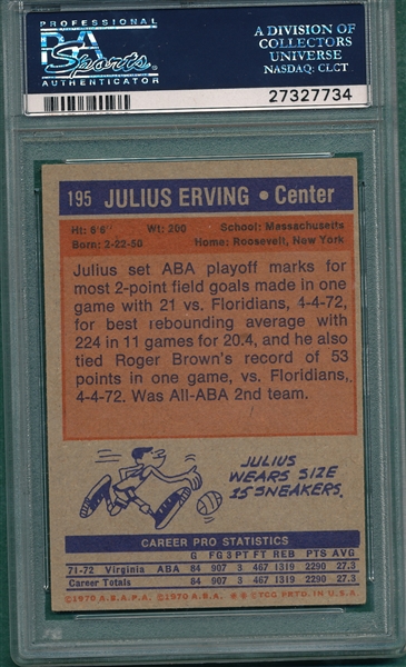 1972 Topps BSKT #195 Julius Dr. J Erving PSA 4.5 *Rookie*