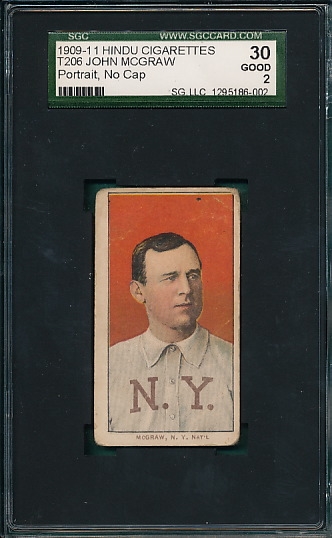 1909-1911 T206 McGraw, Portrait, No Cap, Hindu Cigarettes SGC 30 *Low Pop*