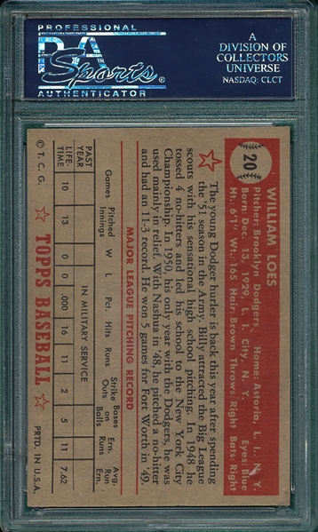 1952 Topps #20 Billy Loes PSA 6.5 *Red Back*