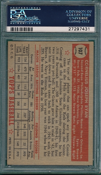 1952 Topps #107 Connie Ryan PSA 7 *Red Back*