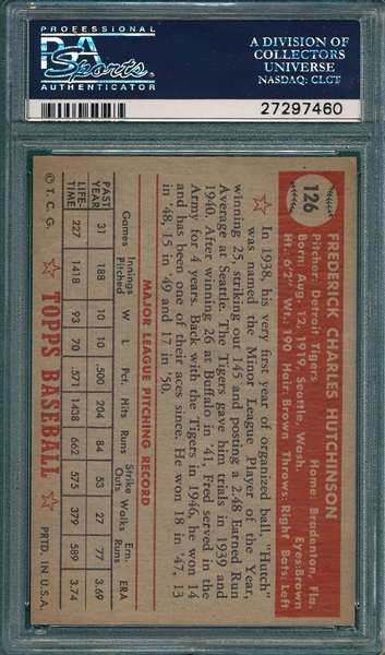 1952 Topps #126 Fred Hutchinson PSA 7.5