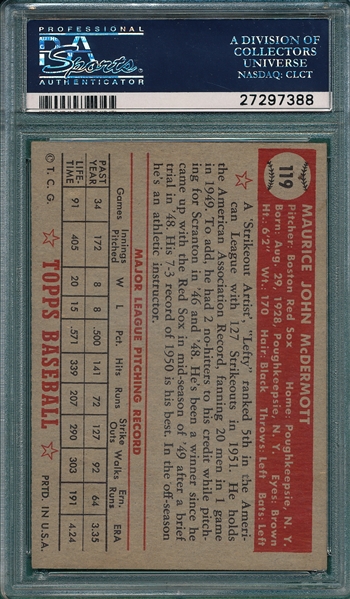1952 Topps #119 Maurice McDermott PSA 6