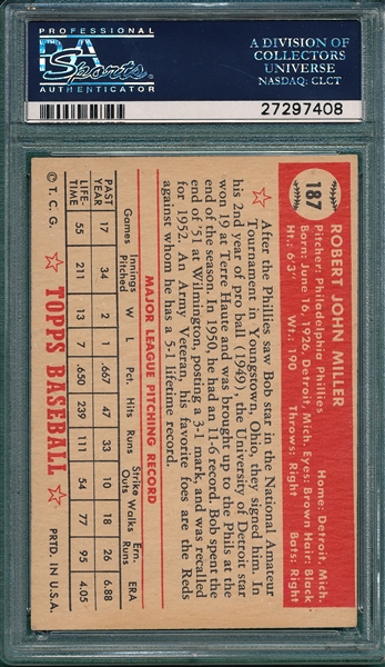 1952 Topps #187 Bob Miller PSA 6 