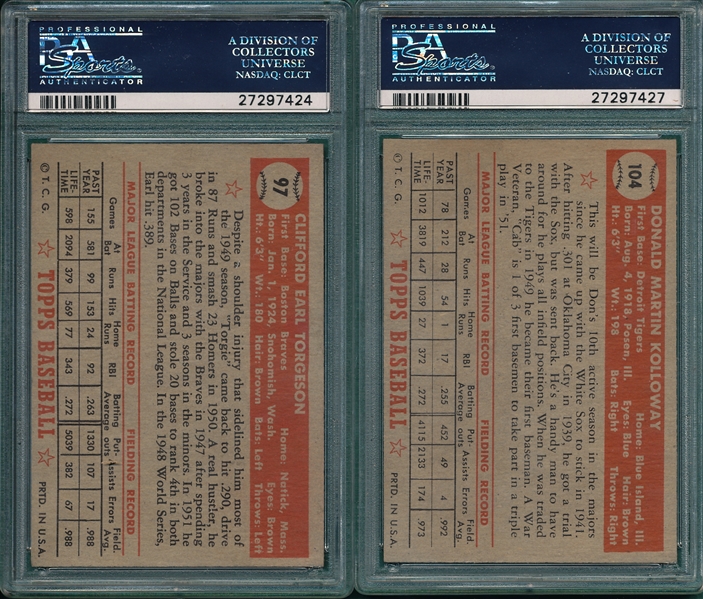 1952 Topps #104 Kolloway & #97 Torgeson, Lot of (2) PSA 5
