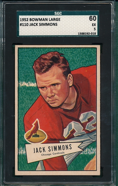 1952 Bowman Large #110 Jack Simmons SGC 60