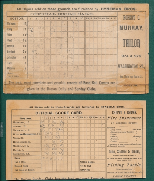 1880s Baseball Scorecard Covers, Lot of (2) Boston W/ Radbourn & King Kelly