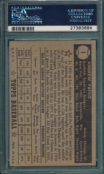 1952 Topps #1 Andy Pafko PSA 3