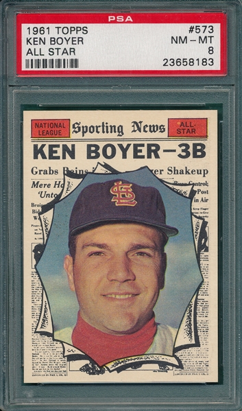 1961 Topps #573 Ken Boyer, AS PSA 8 *Hi #*