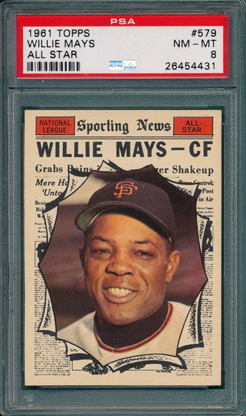 1961 Topps #579 Willie Mays, AS PSA 8 *Hi #*