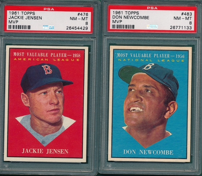 1961 Topps #476 Jensen, MVP & #483 Newcombe, MVP, Lot of (2), PSA 8