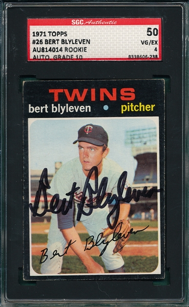 1971 Topps #26 Bert Blyleven , Signed, SGC 50, SGC Authentic *Rookie*