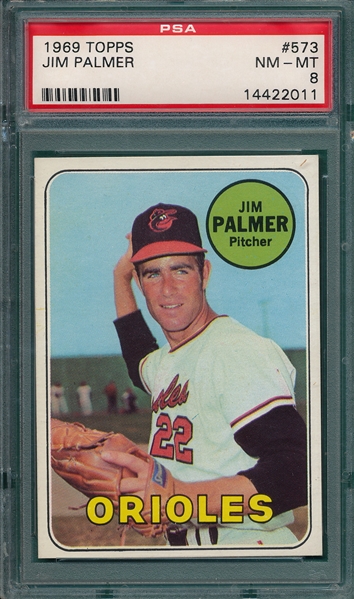 1969 Topps #573 Jim Palmer PSA 8 *Hi #* 