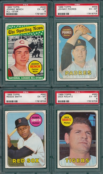 1969 Topps Lot of (12) W/ #430 Bench, AS, PSA 6