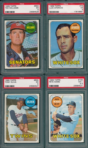 1969 Topps Lot of (8) W/ #650 Ted Williams PSA