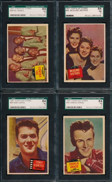1957 Topps Hit Stars Lot of (8) W/ Tony Curtis & Andy Williams, SGC 84