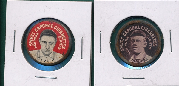 1909-12 PX7 Domino Discs Drucke & Devlin, Giants, Lot of (2) Sweet Caporal Cigarettes