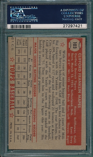 1952 Topps #103 Cliff Mapes PSA 6