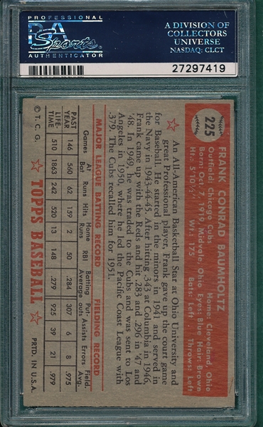 1952 Topps #225 Frank Baumholtz PSA 6 
