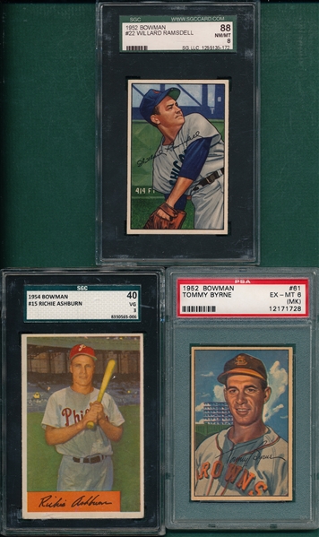 1952-54 Bowman Lot of (3) W/ #22 Ramsdell SGC 88