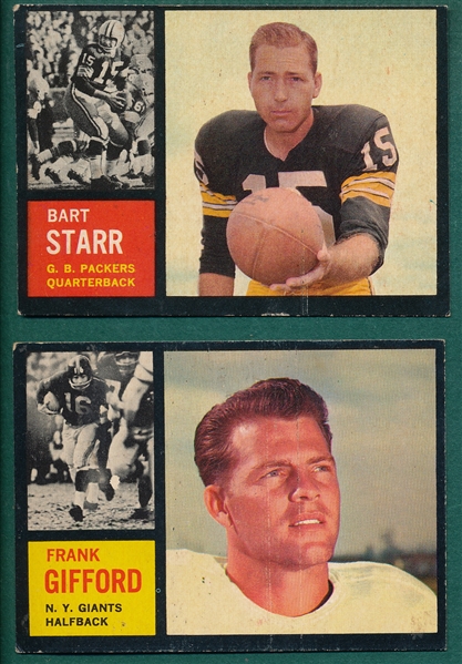 1962 Topps FB Lot of (8) Green Bay Packers W/ Starr & Gifford