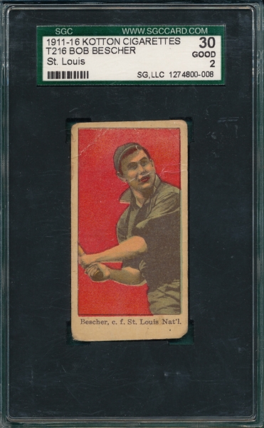 1911-16 T216 Bob Bescher, St. Louis, Kotton Cigarettes SGC 30