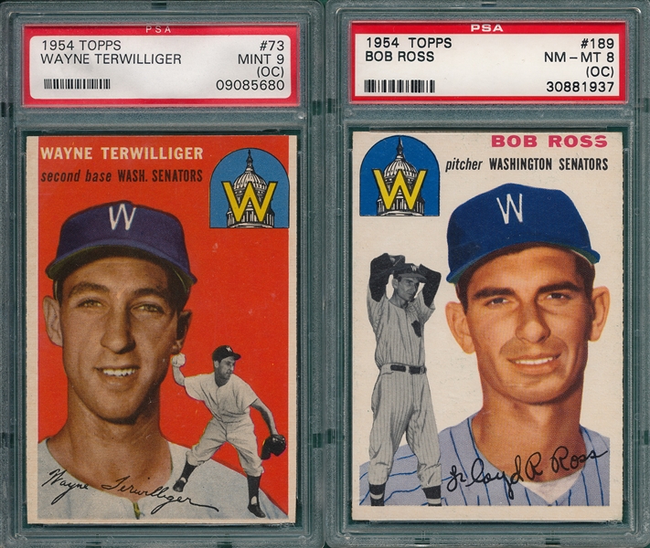 1954 Topps #189 Ross & #73 Terwilliger, (2) Card Lot PSA