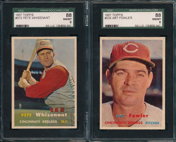 1957 Topps #233 Fowler & #373 Whisenant, (2) Card Lot SGC 88