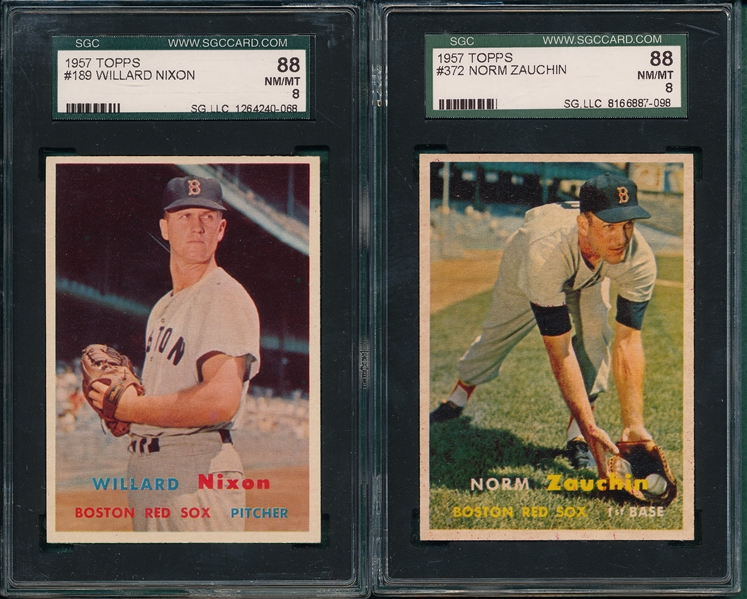 1957 Topps #189 Willard Nixon & #372 Zauchin, (2) Card Lot SGC 88