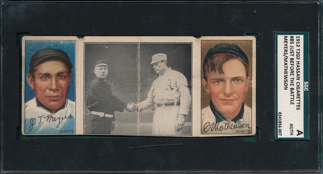 1912 T202 Just Before the Battle, Meyers/Mathewson Hassan Cigarettes SGC Authentic