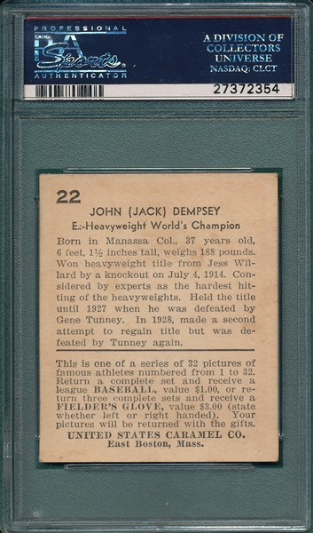 1932 R328 #22 Jack Dempsey US Caramel PSA 4