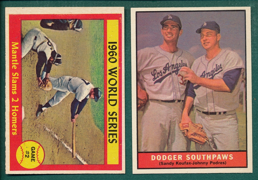 1961 Topps #207 Dodgers Southpaws W/ Koufax & #307 WS Game #2 W/ Mantle, Lot of (2) 