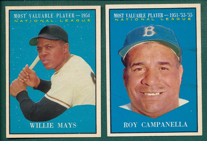 1961 Topps #480 Mays, MVP & #482 Campanella, MVP, Lot of (2) 